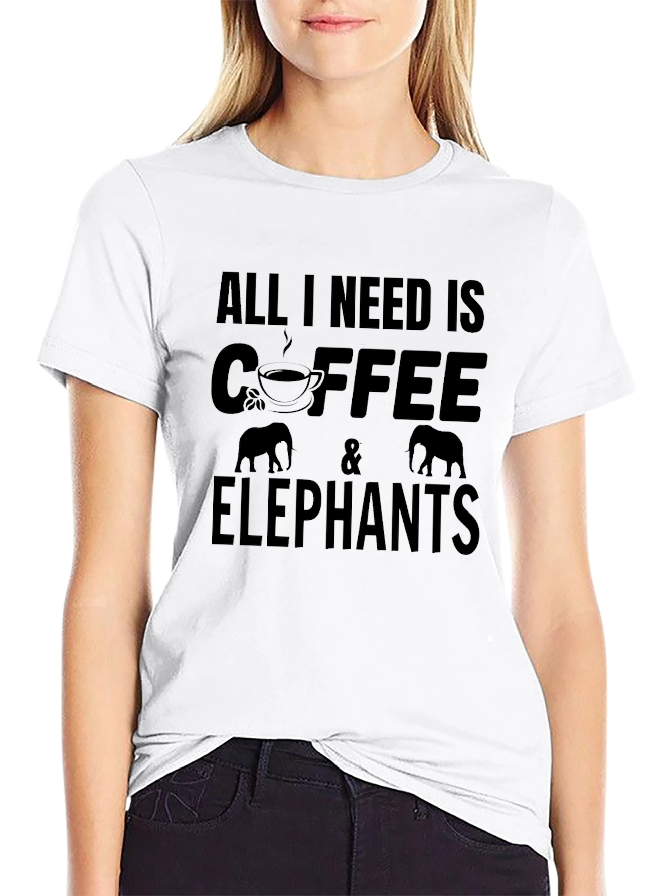 Coffee & Elephants Graphic Tee - Black Cotton T-Shirt