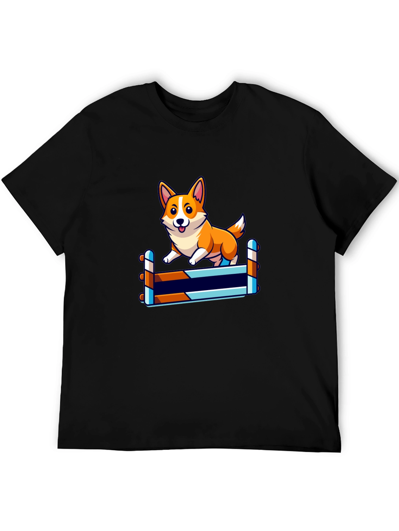 Corgi Jumping Hurdles Black T-Shirt
