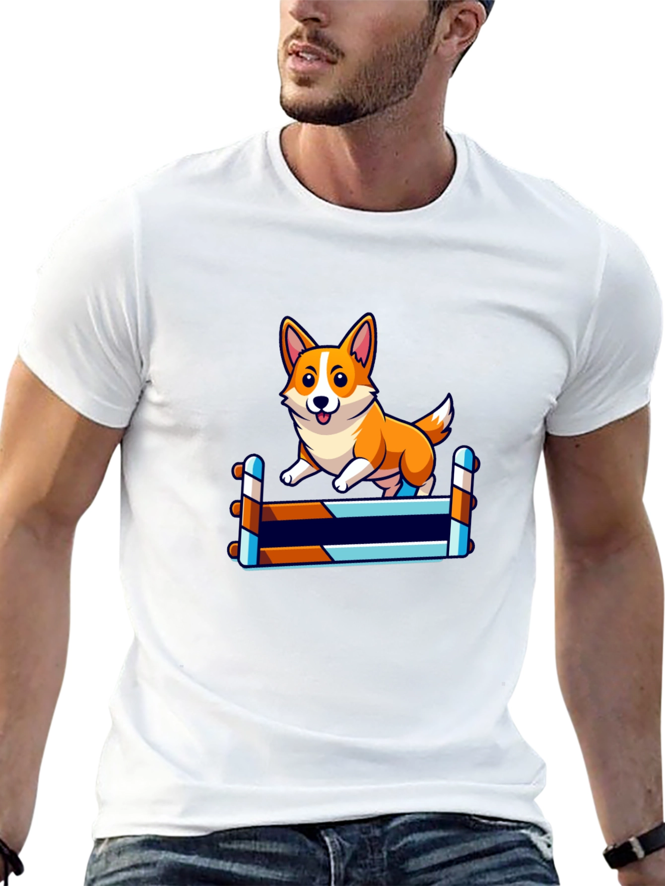 Corgi Jumping Hurdles Black T-Shirt