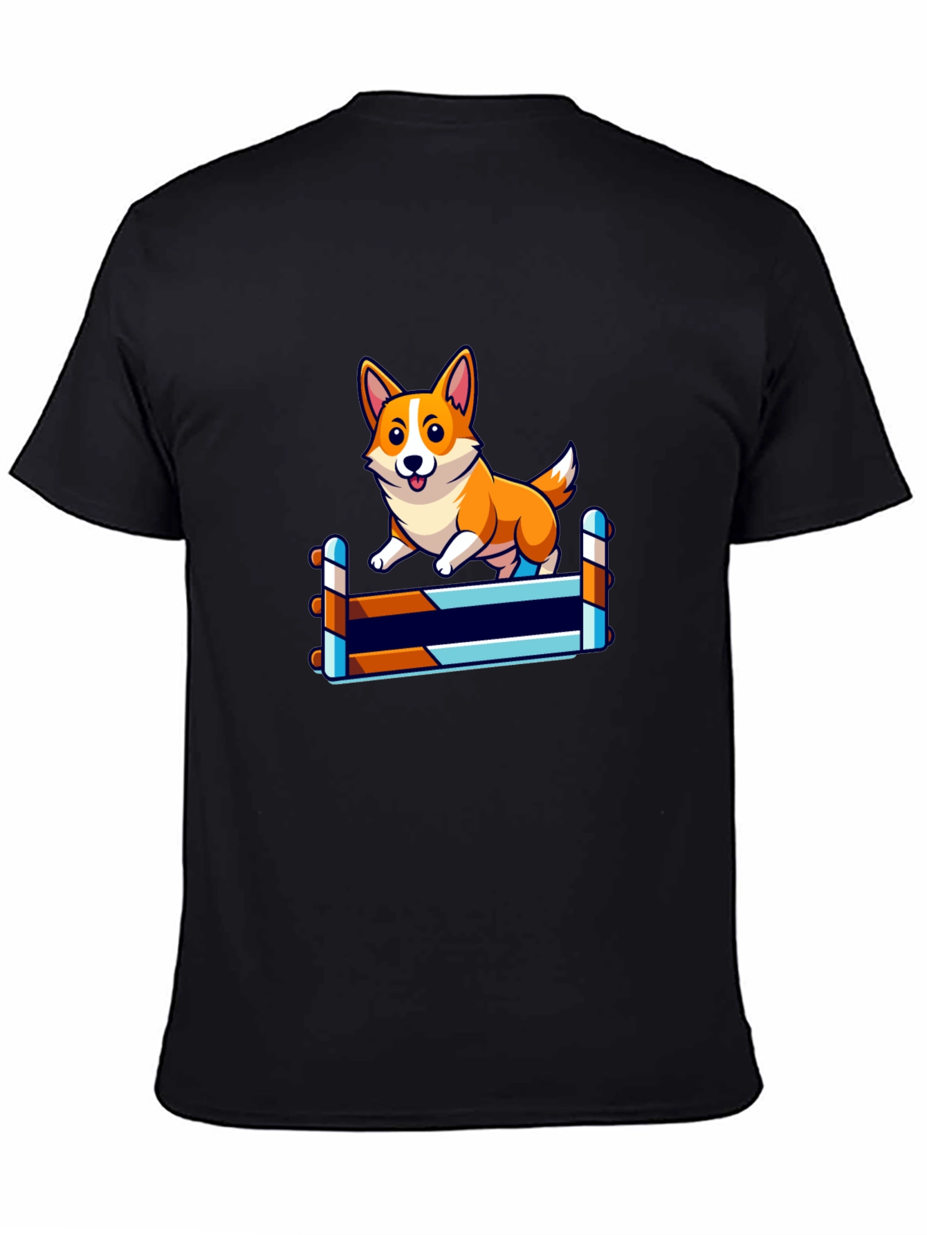 Corgi Jumping Hurdles Black T-Shirt