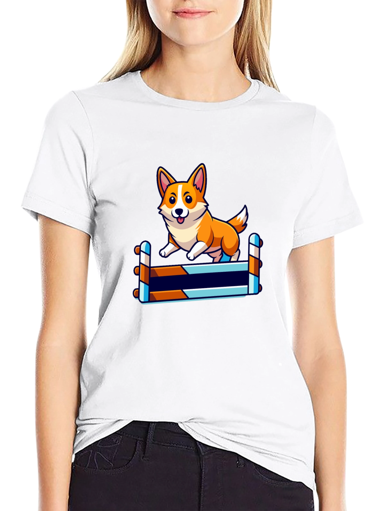 Corgi Jumping Hurdles Black T-Shirt