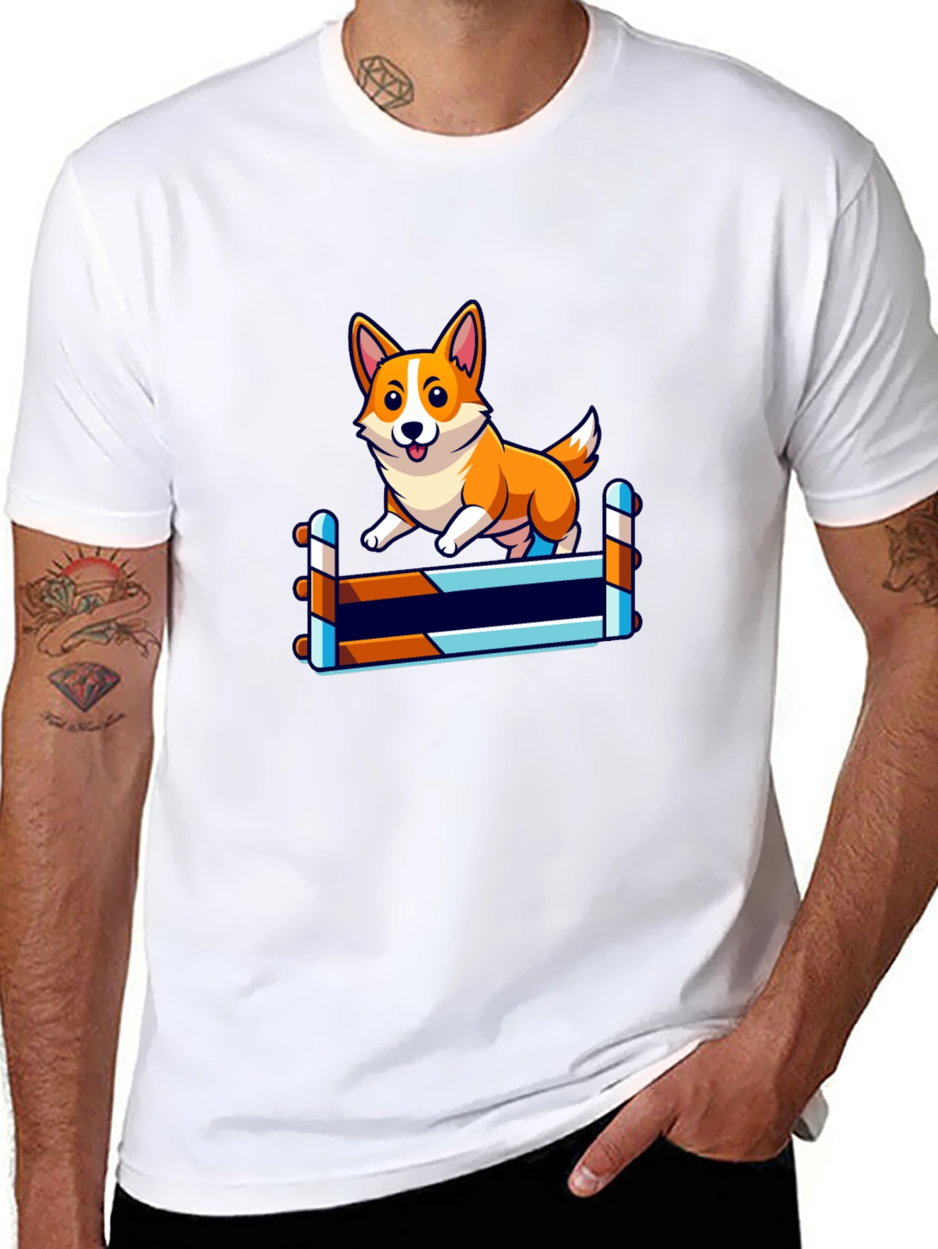 Corgi Jumping Hurdles Black T-Shirt