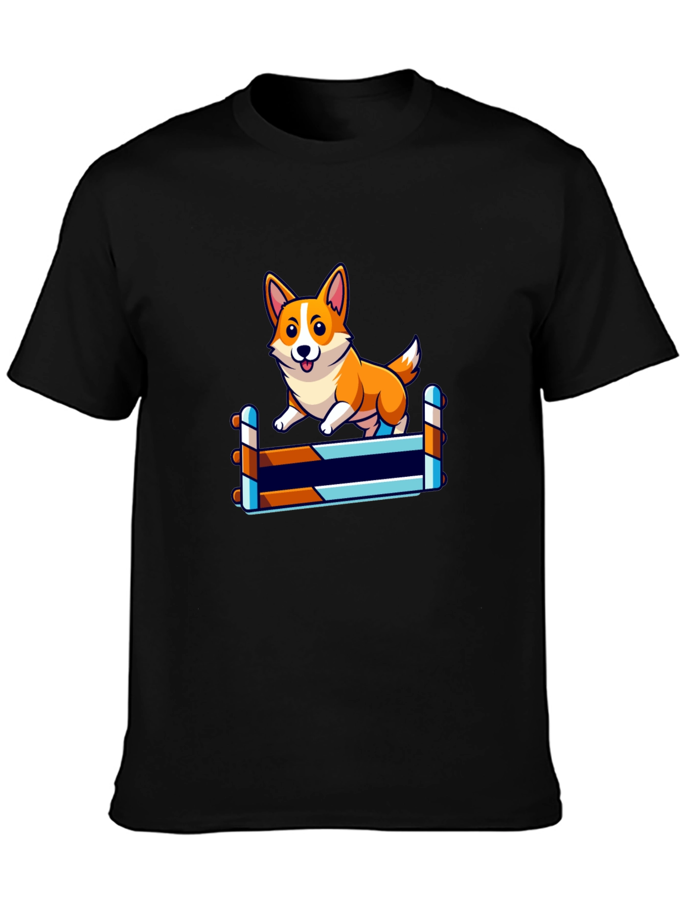 Corgi Jumping Hurdles Black T-Shirt