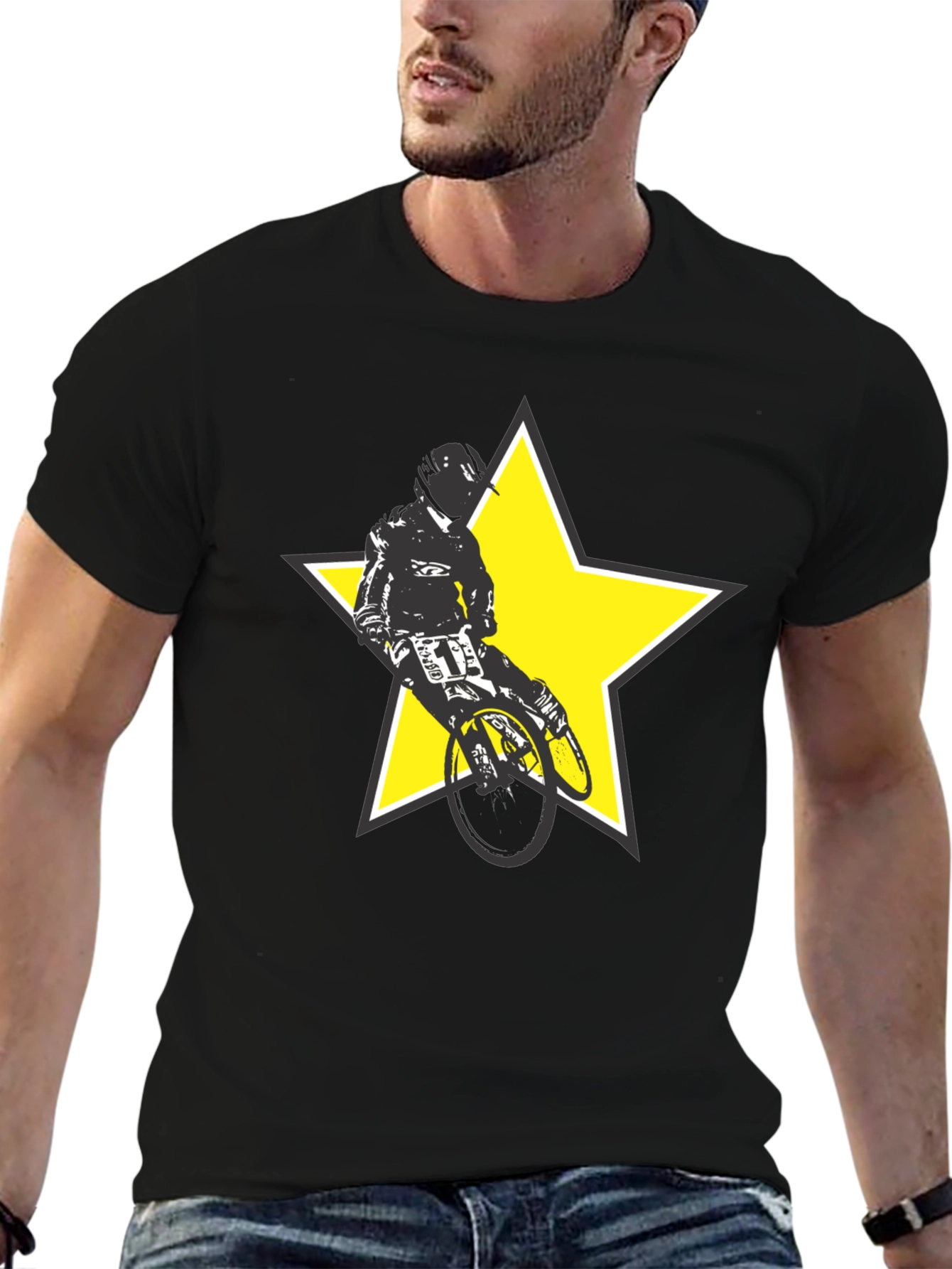 BMX Rider Star Graphic Tee - Stylish Black T-Shirt