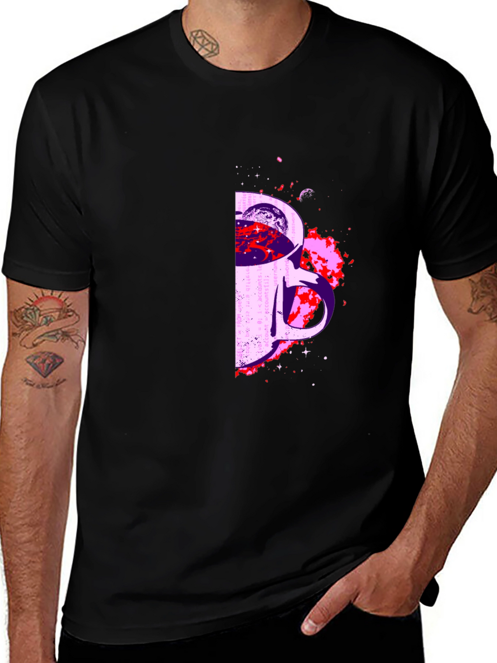 Cosmic Coffee Mug Graphic T-Shirt - Black