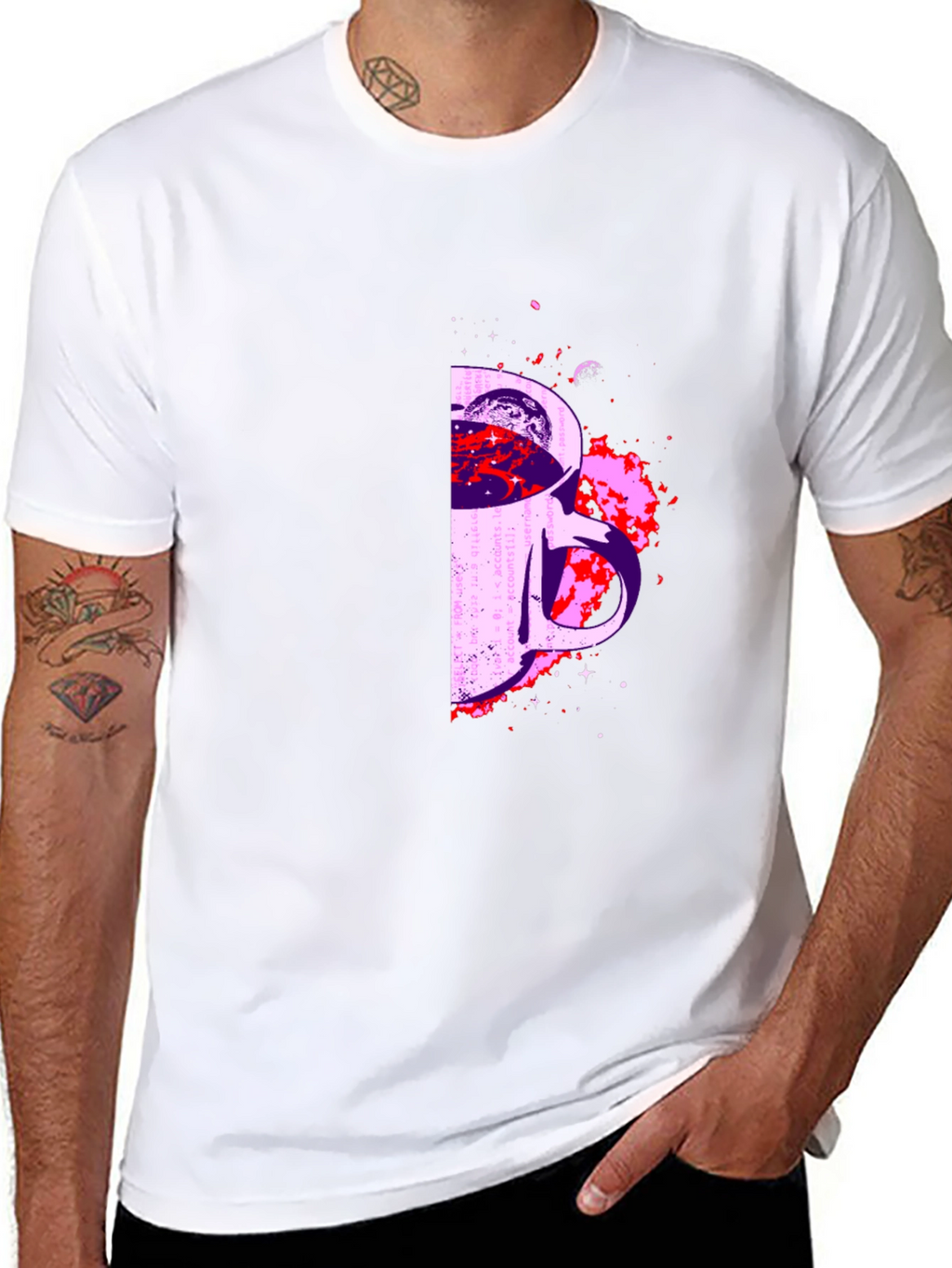 Cosmic Coffee Mug Graphic T-Shirt - Black