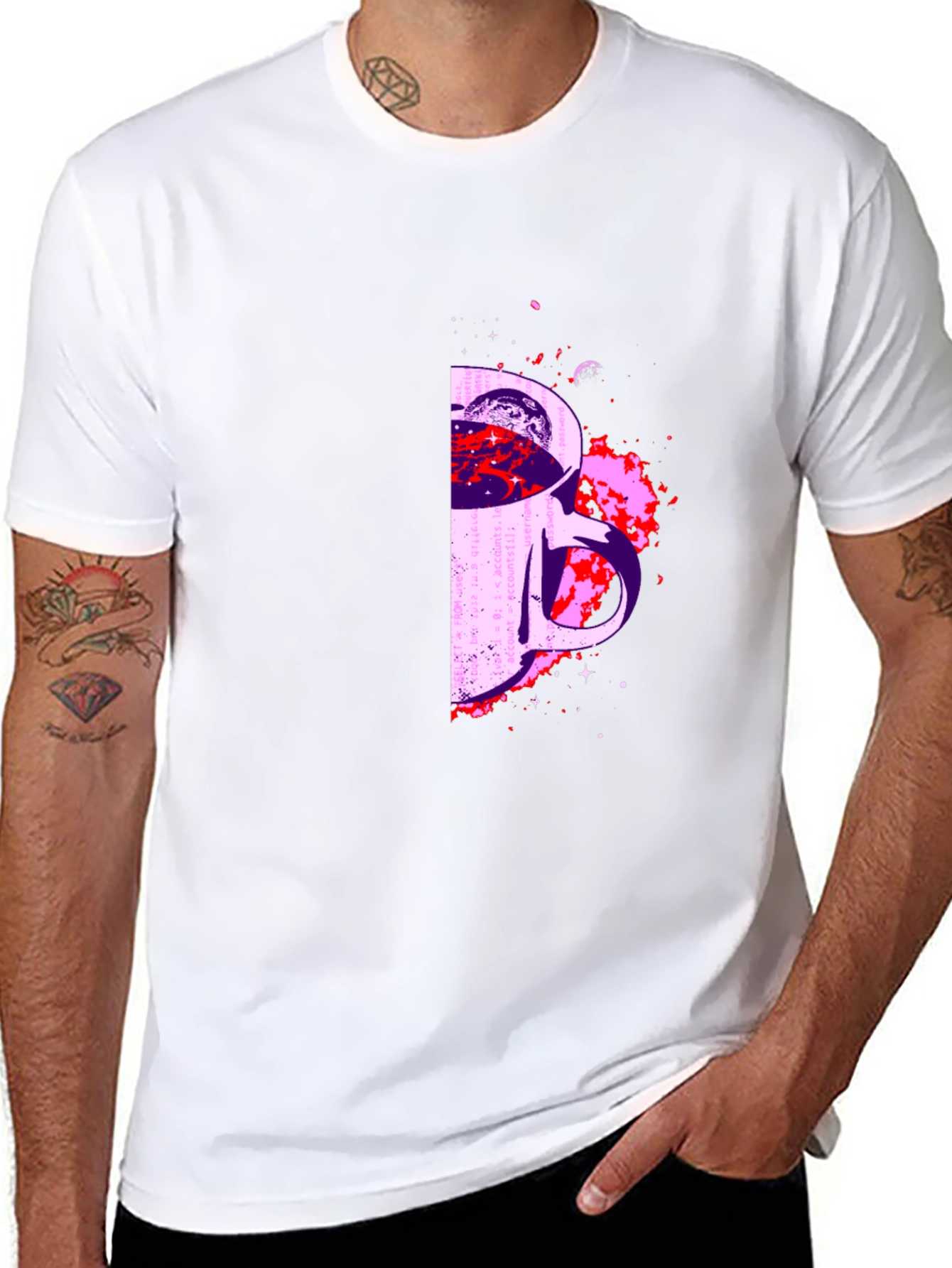 Cosmic Coffee Mug Graphic T-Shirt - Black