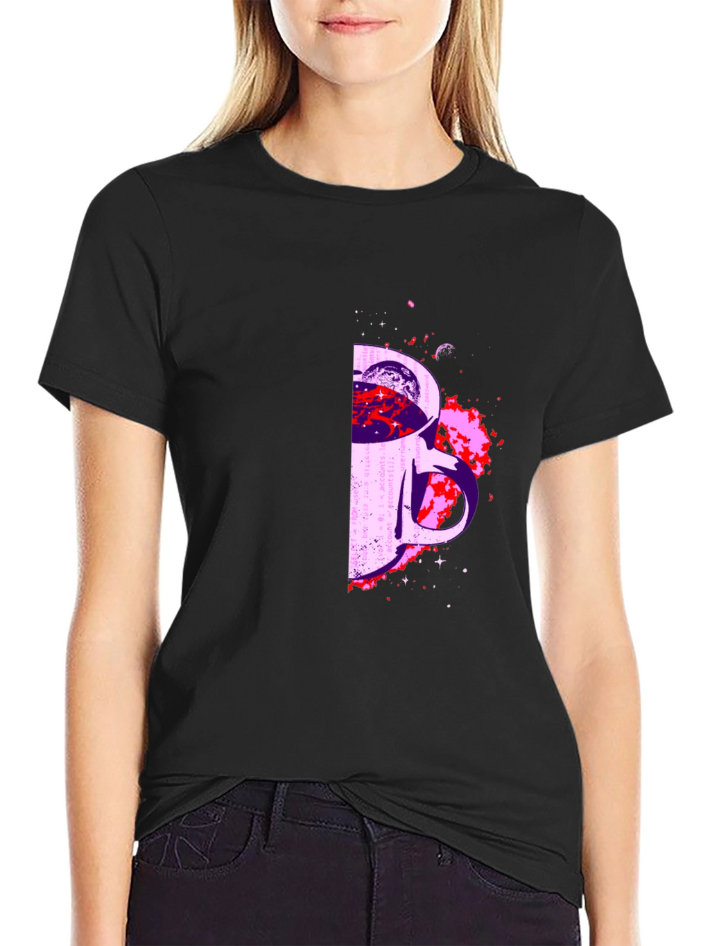 Cosmic Coffee Mug Graphic T-Shirt - Black