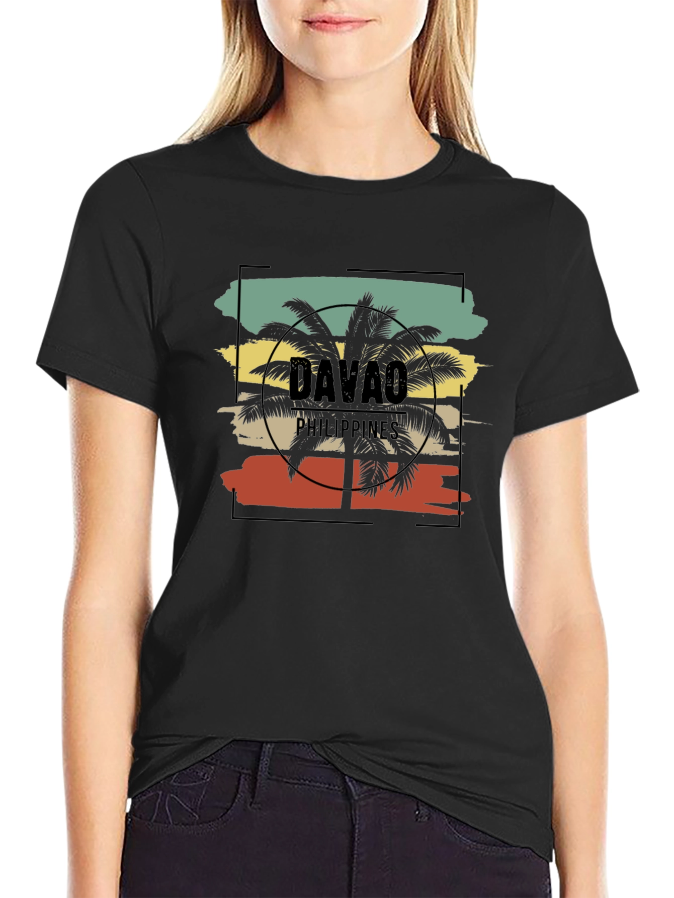 Davao Philippines T-Shirt Palm Tree Graphic Tee Black