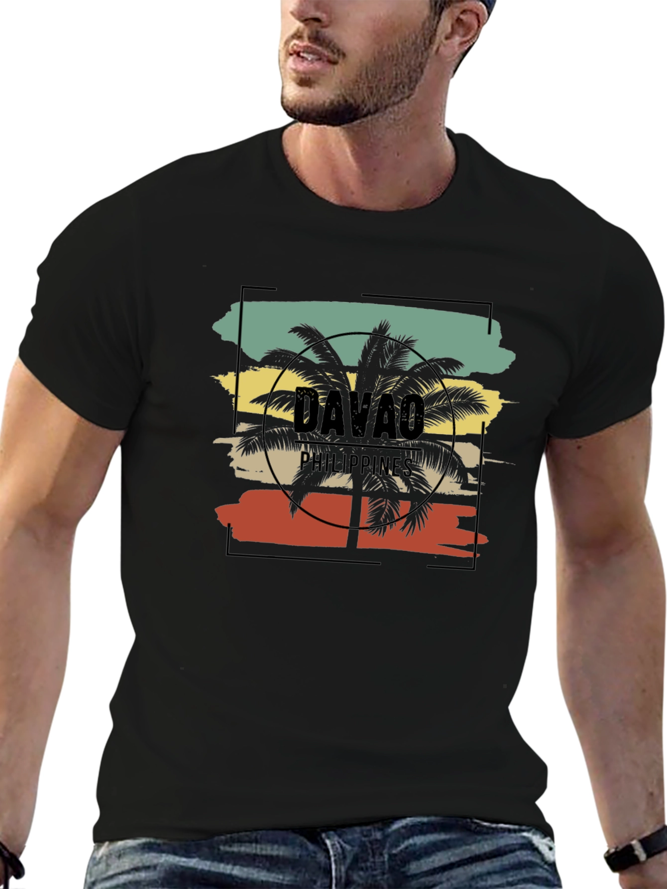 Davao Philippines T-Shirt Palm Tree Graphic Tee Black