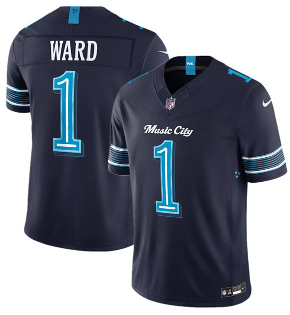 Men's Tennessee Titans #1 Cameron Ward Navy 2026 F.U.S.E. 'Music City' Rivalries Collection Limited Football Stitched Jersey