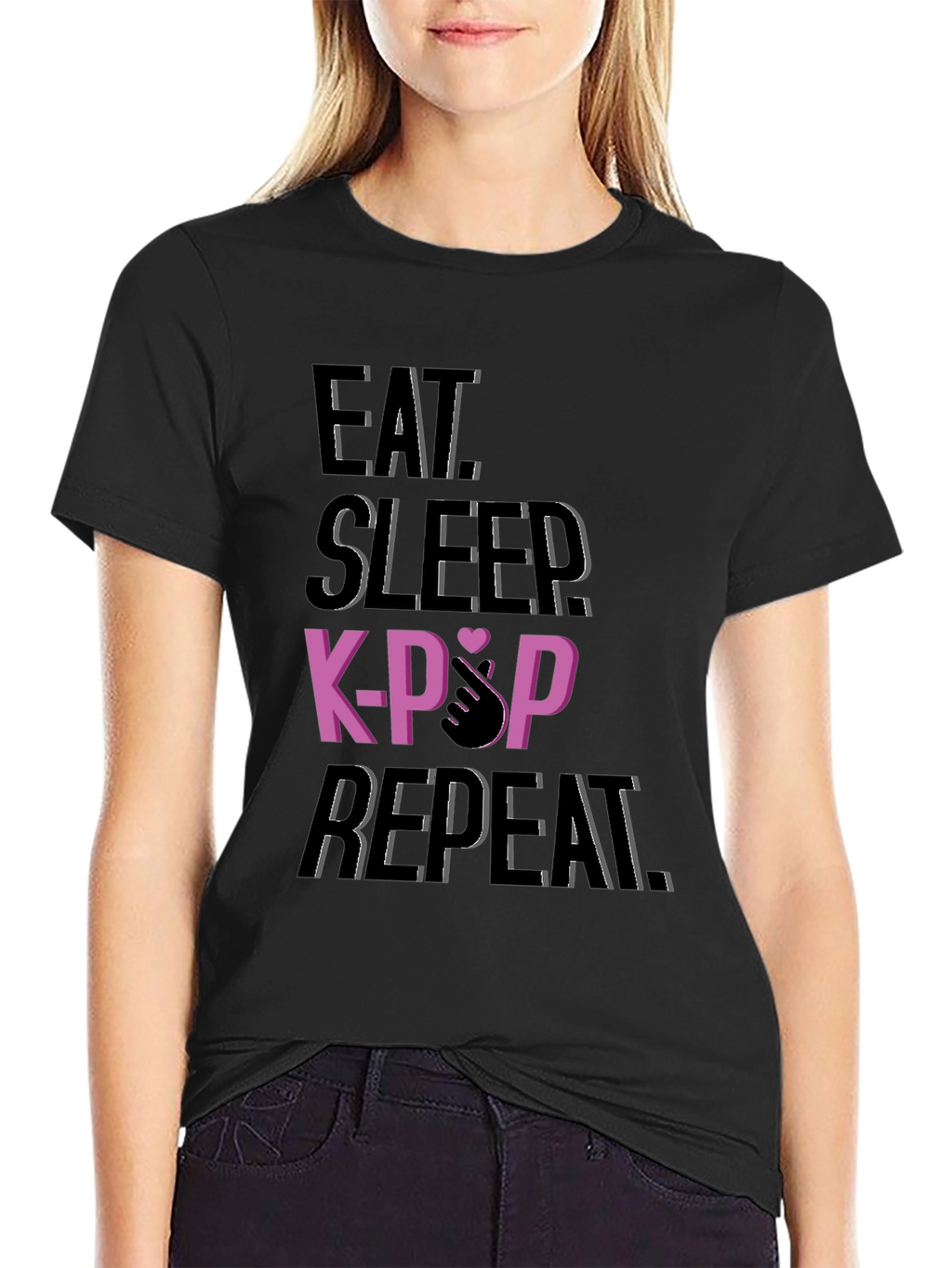 Eat Sleep K-Pop Repeat Black T-Shirt