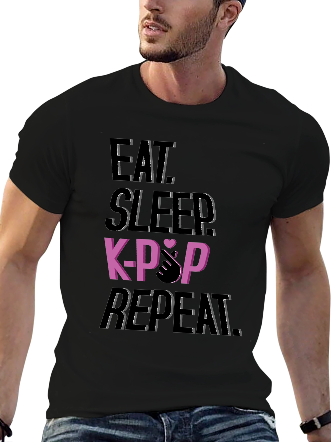 Eat Sleep K-Pop Repeat Black T-Shirt