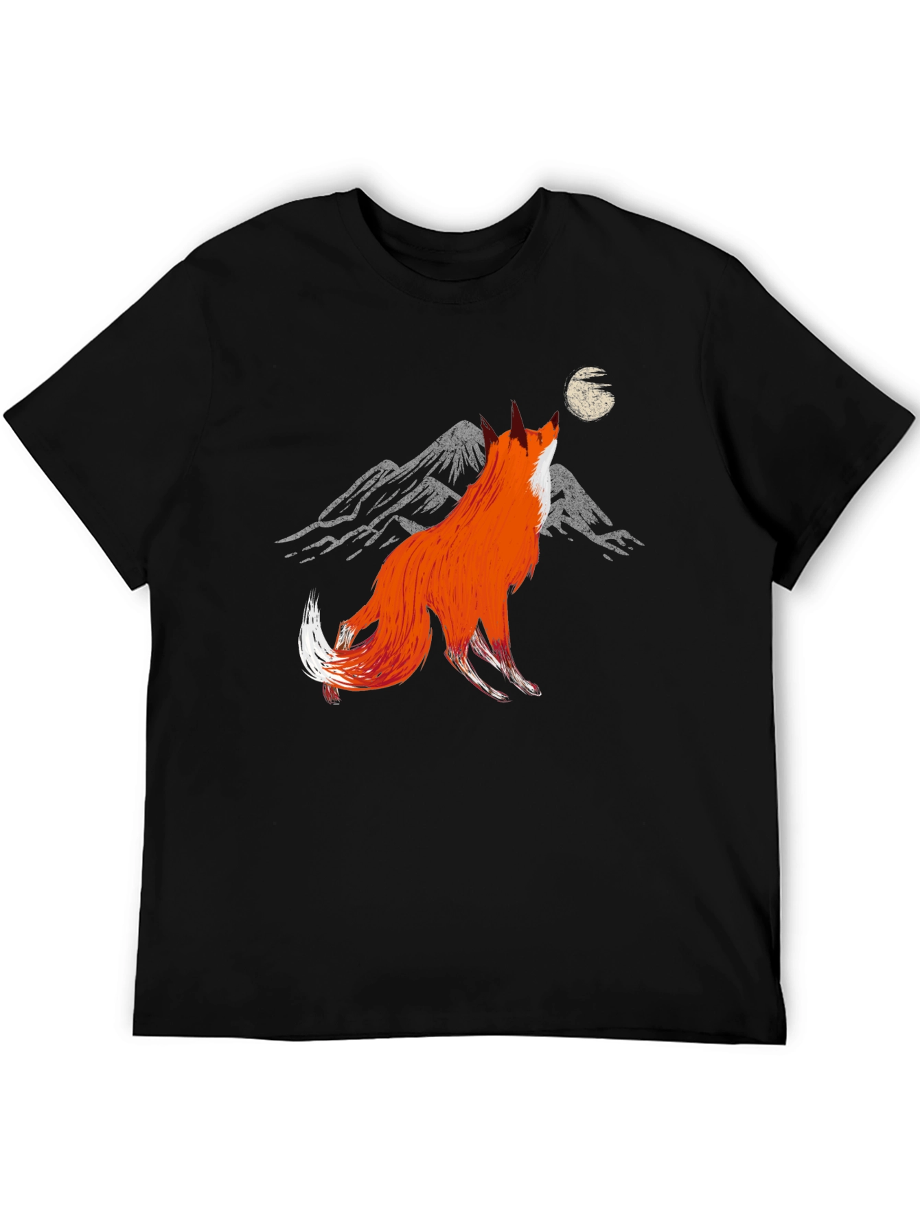 Fox Howling at Moon Graphic Tee - Stylish Black T-Shirt