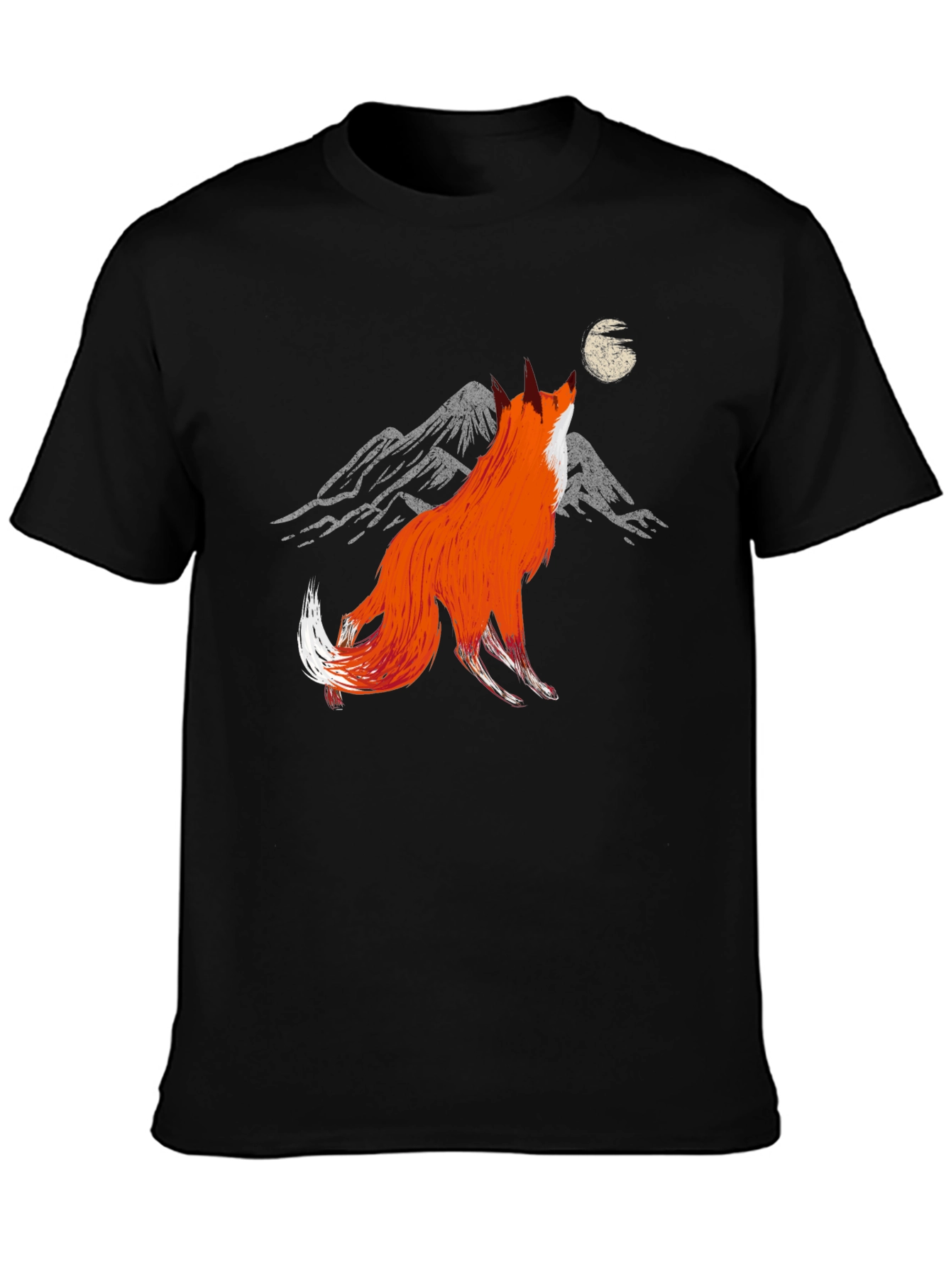 Fox Howling at Moon Graphic Tee - Stylish Black T-Shirt