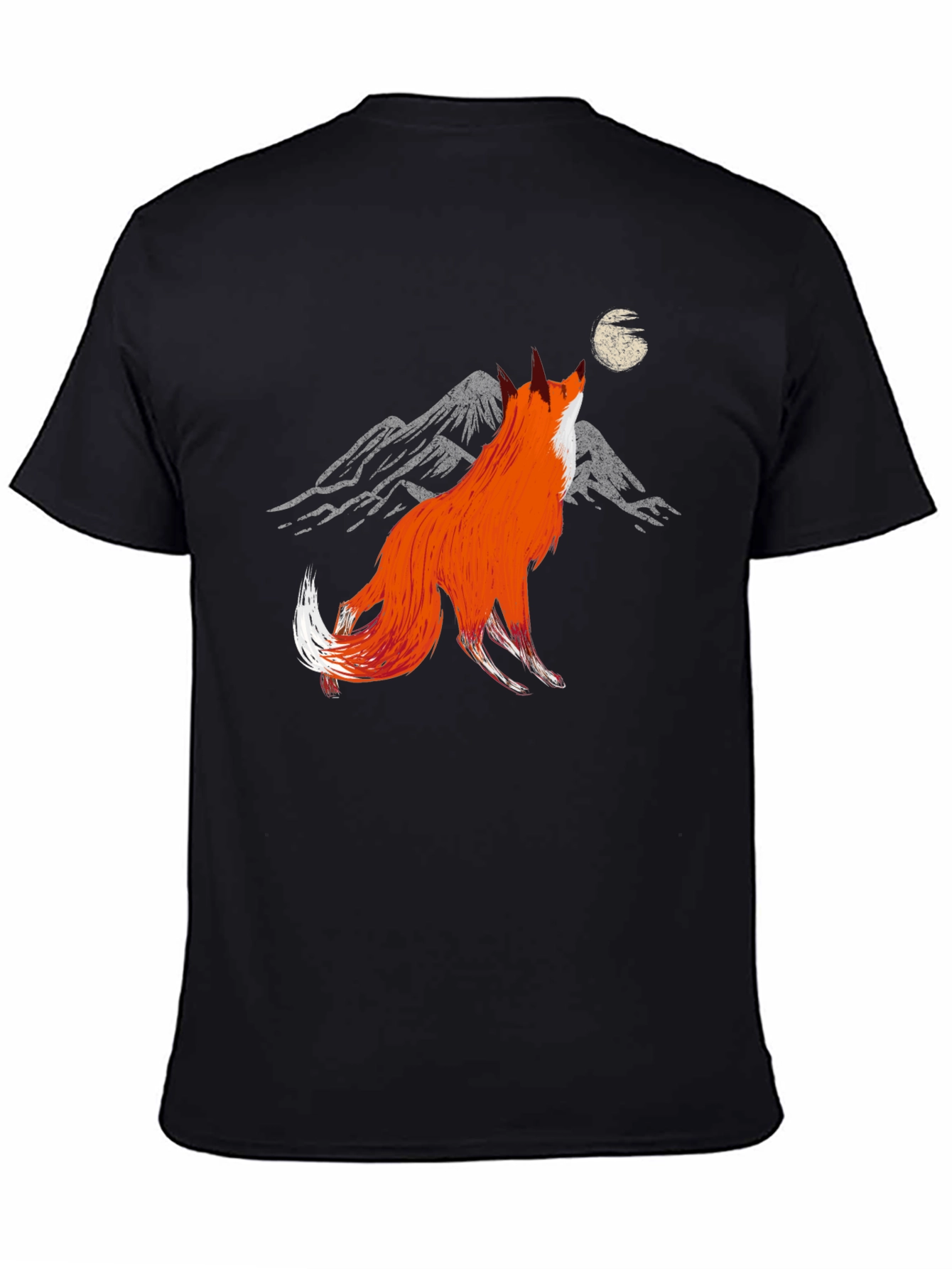 Fox Howling at Moon Graphic Tee - Stylish Black T-Shirt