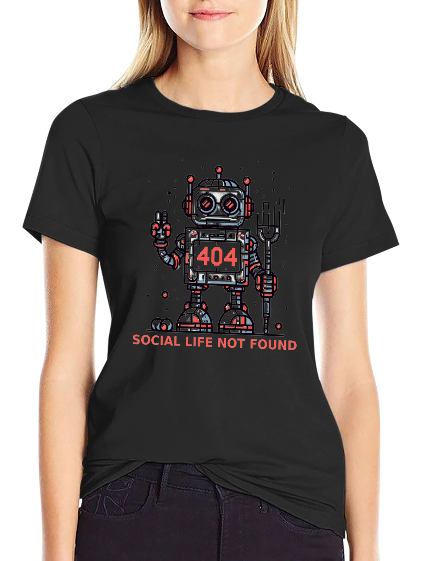 404 Social Life Not Found Robot Graphic T-Shirt
