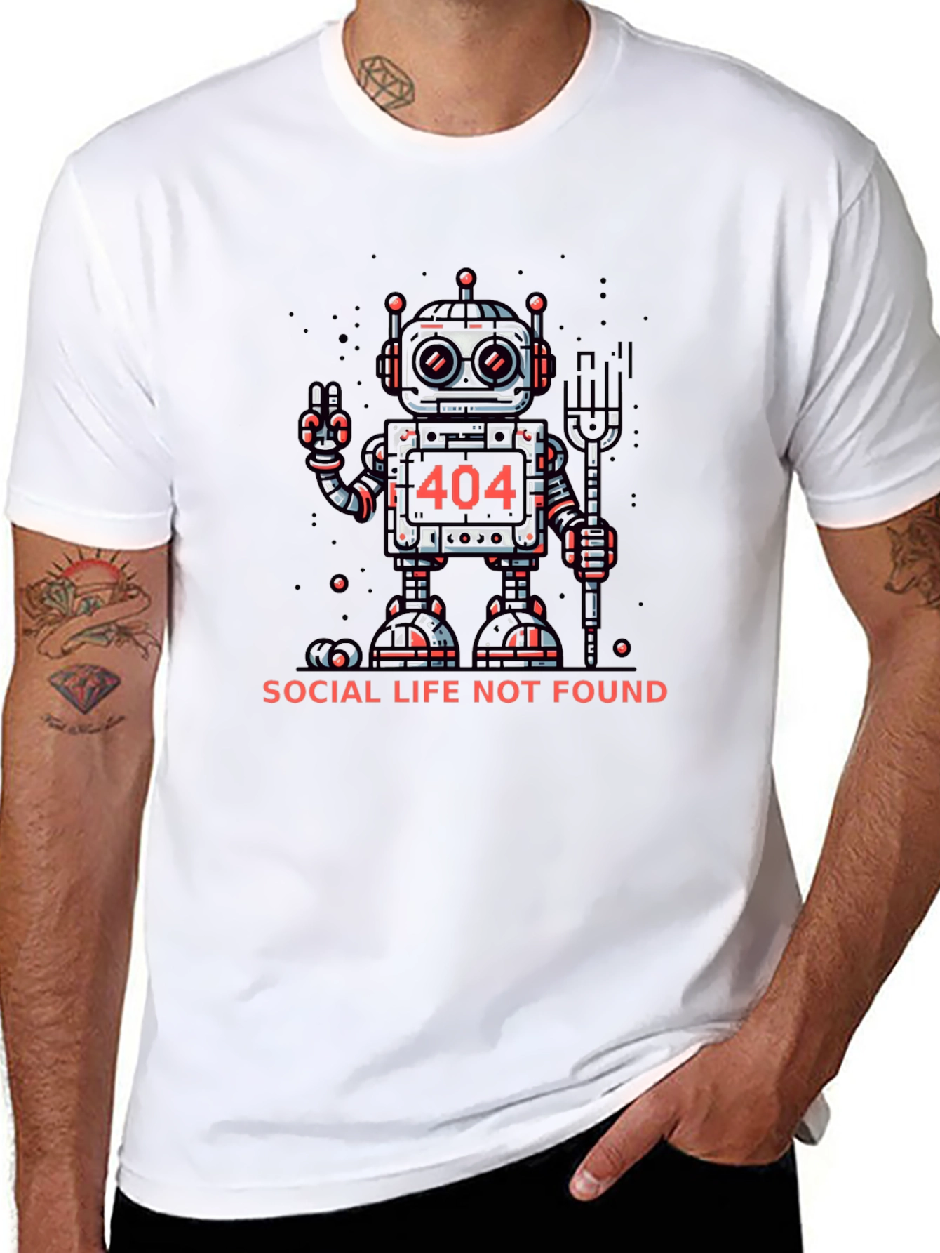 404 Social Life Not Found Robot Graphic T-Shirt