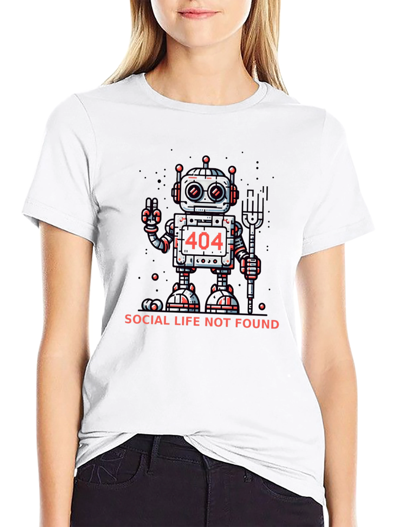 404 Social Life Not Found Robot Graphic T-Shirt