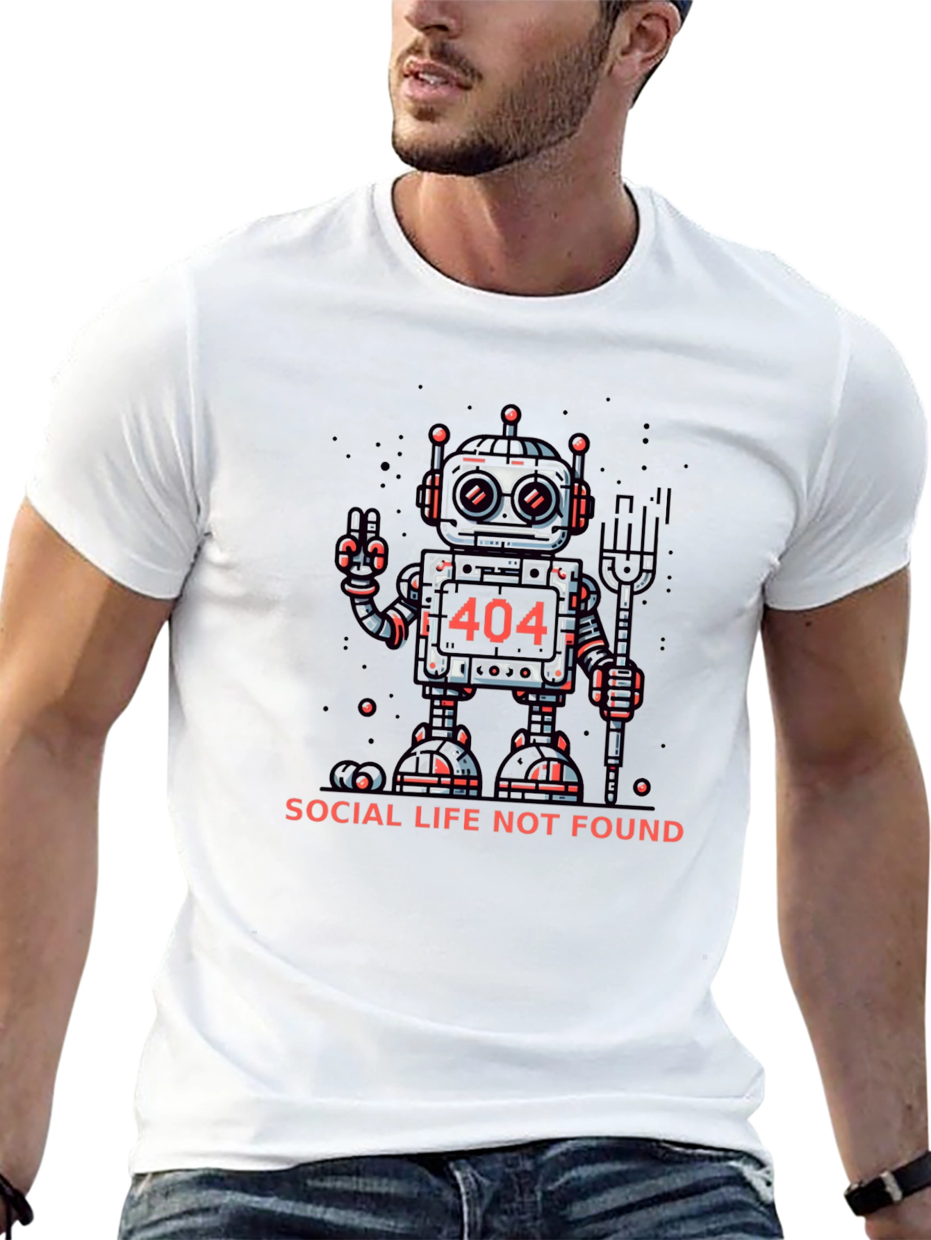 404 Social Life Not Found Robot Graphic T-Shirt
