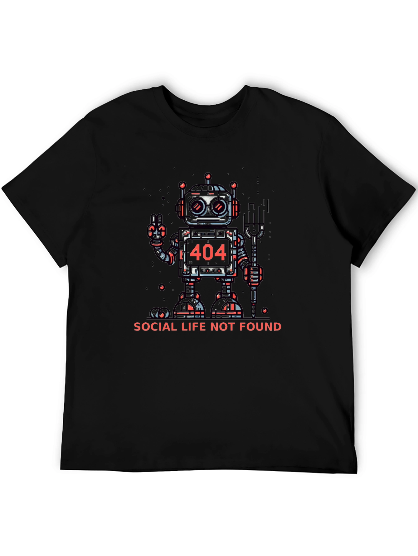 404 Social Life Not Found Robot Graphic T-Shirt