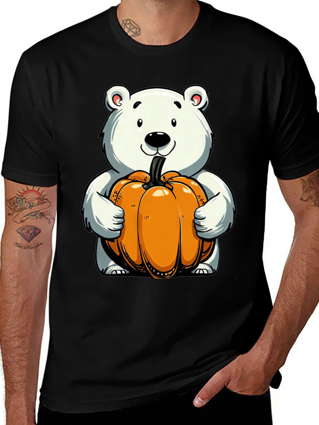 Cute Bear Holding Pumpkin Graphic Tee