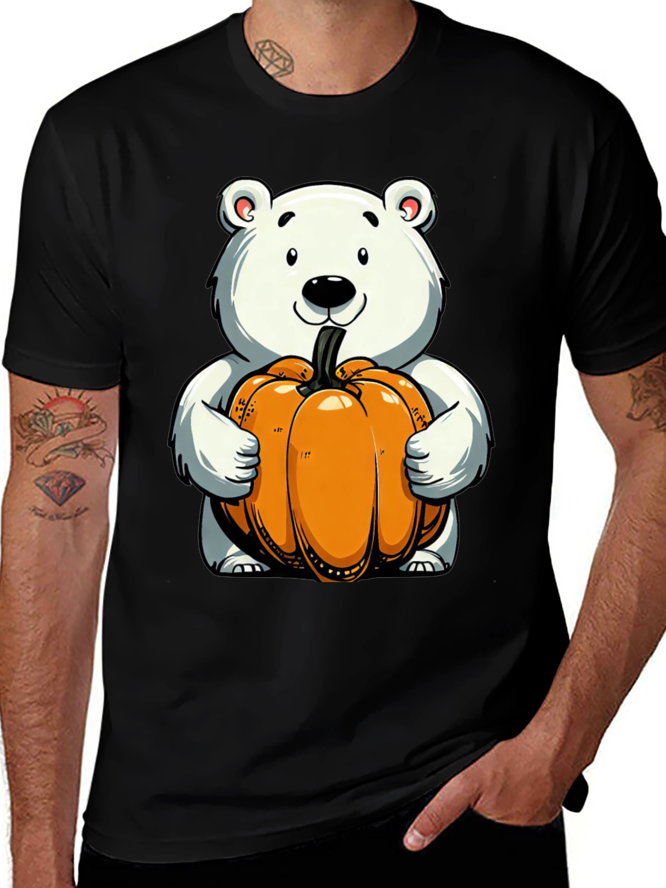 Cute Bear Holding Pumpkin Graphic Tee