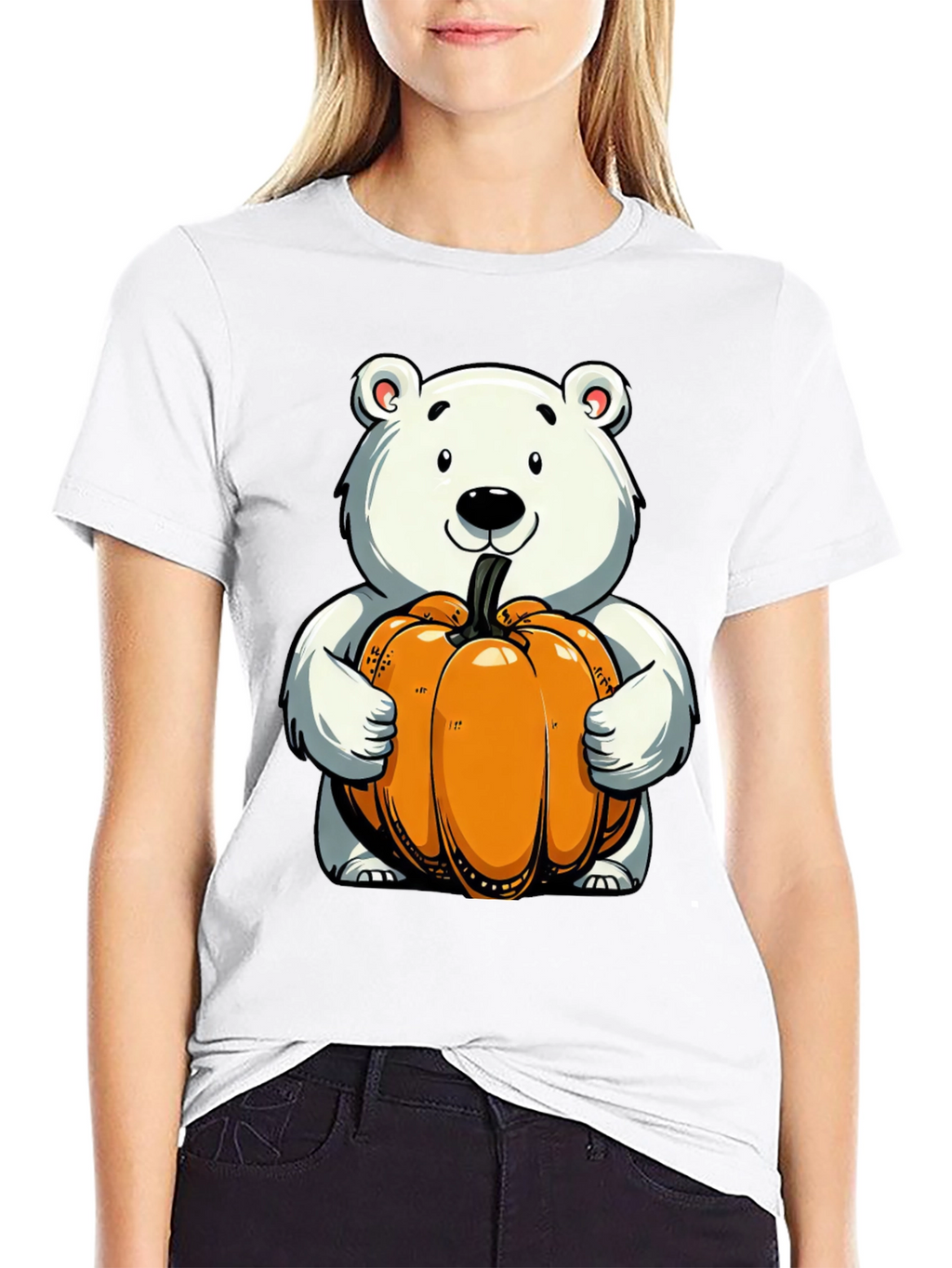 Cute Bear Holding Pumpkin Graphic Tee