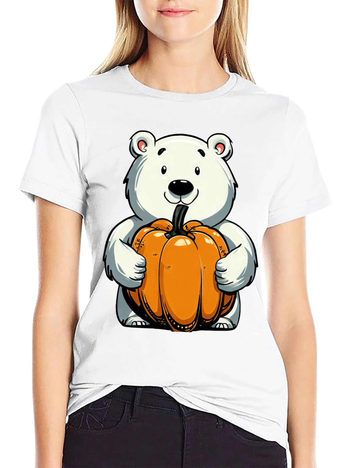 Cute Bear Holding Pumpkin Graphic Tee