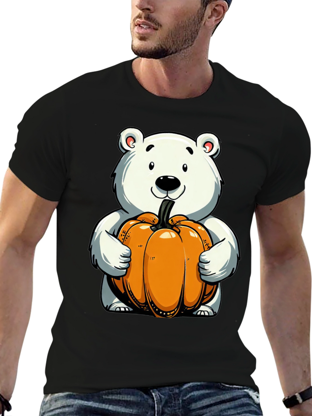 Cute Bear Holding Pumpkin Graphic Tee