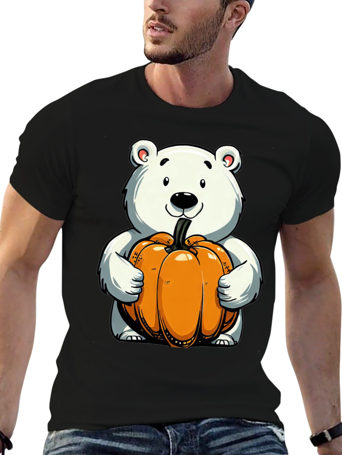 Cute Bear Holding Pumpkin Graphic Tee