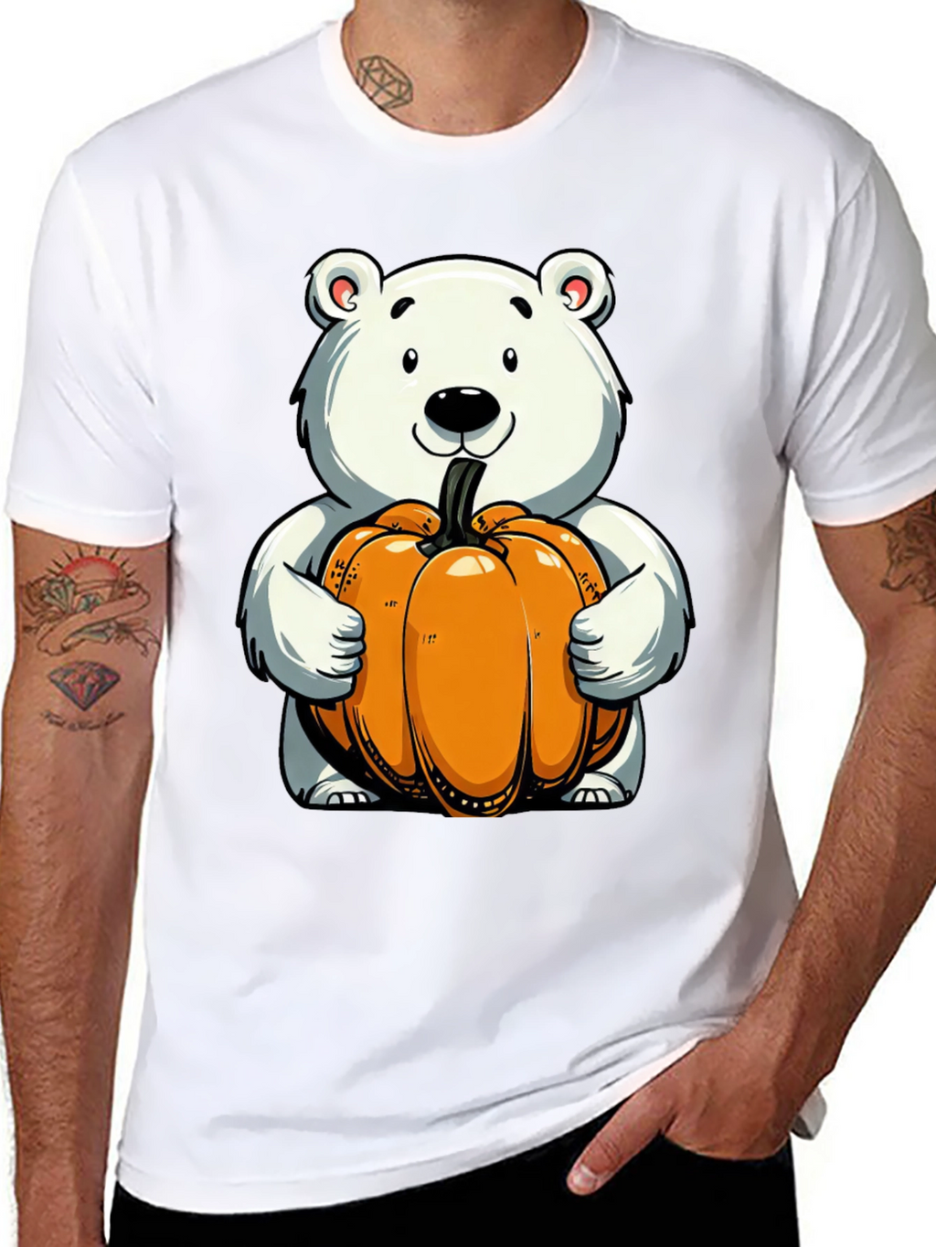 Cute Bear Holding Pumpkin Graphic Tee