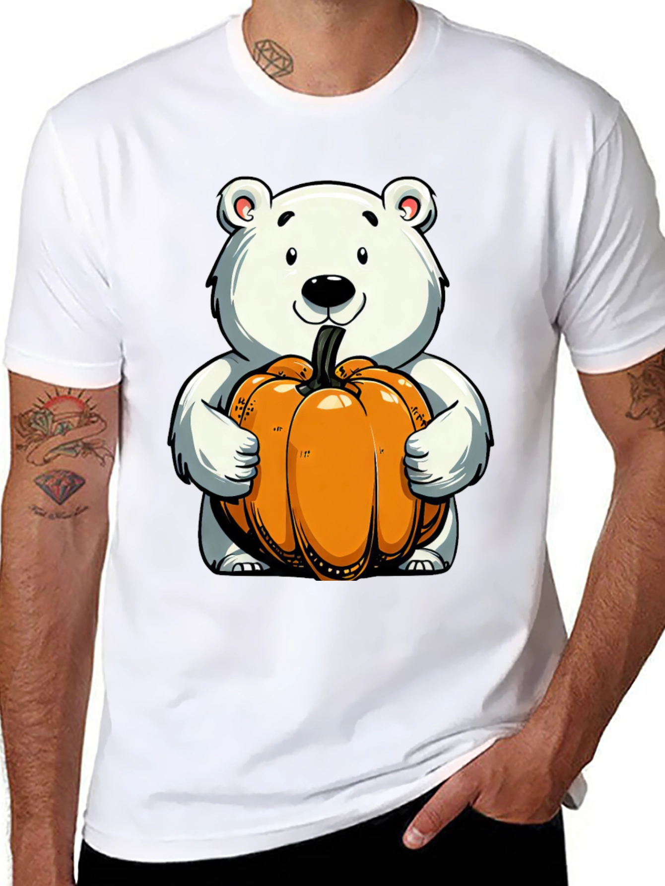 Cute Bear Holding Pumpkin Graphic Tee