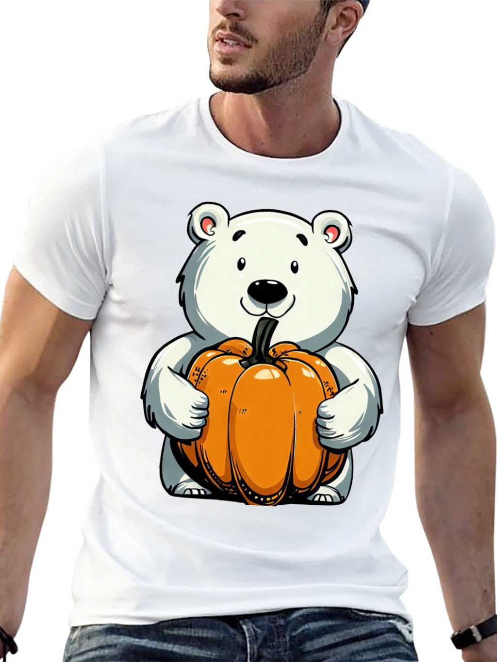 Cute Bear Holding Pumpkin Graphic Tee