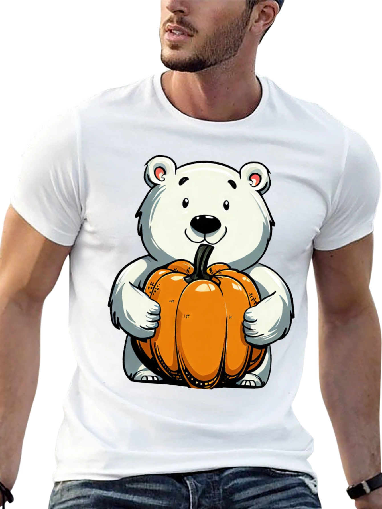 Cute Bear Holding Pumpkin Graphic Tee