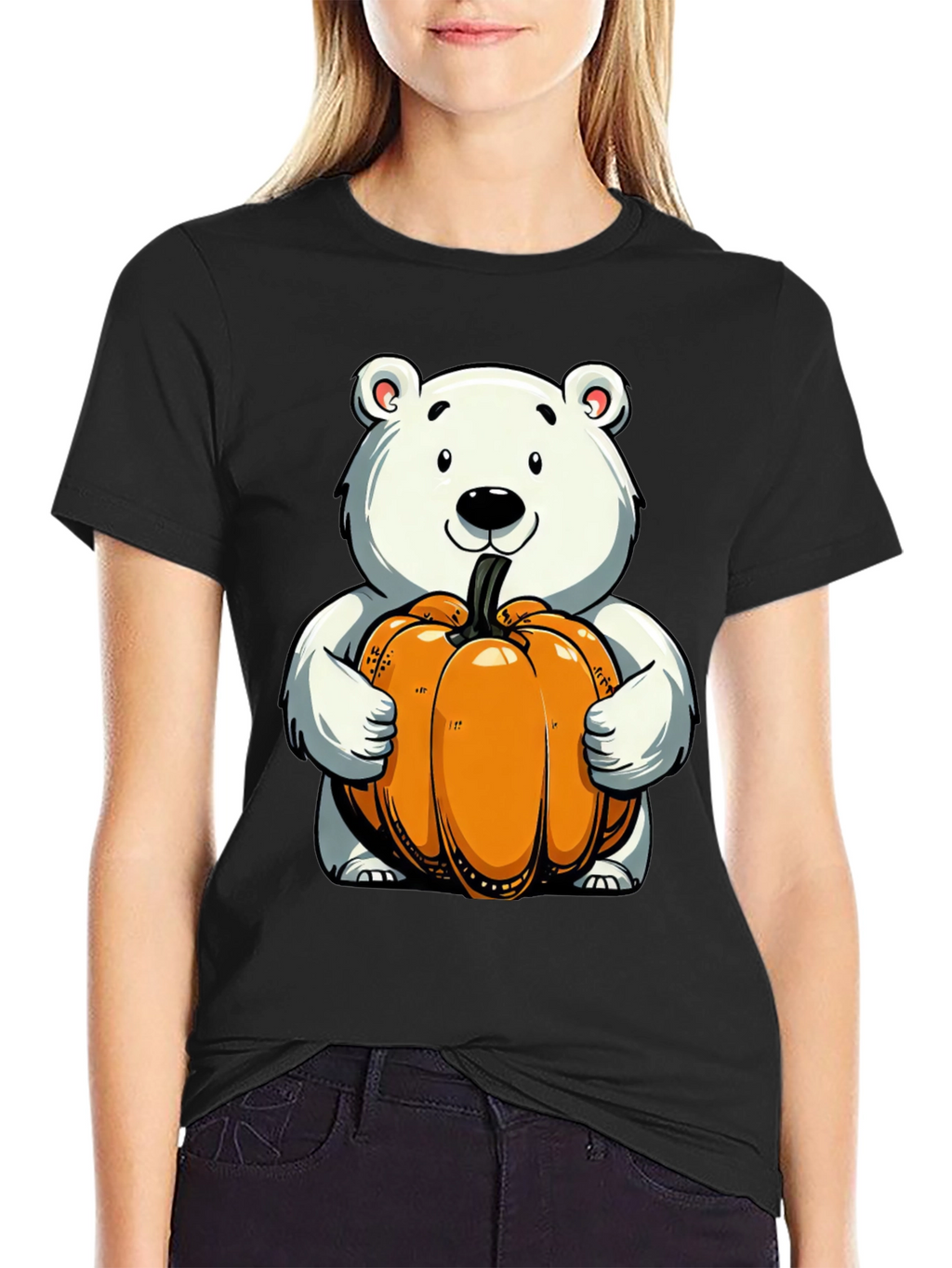 Cute Bear Holding Pumpkin Graphic Tee