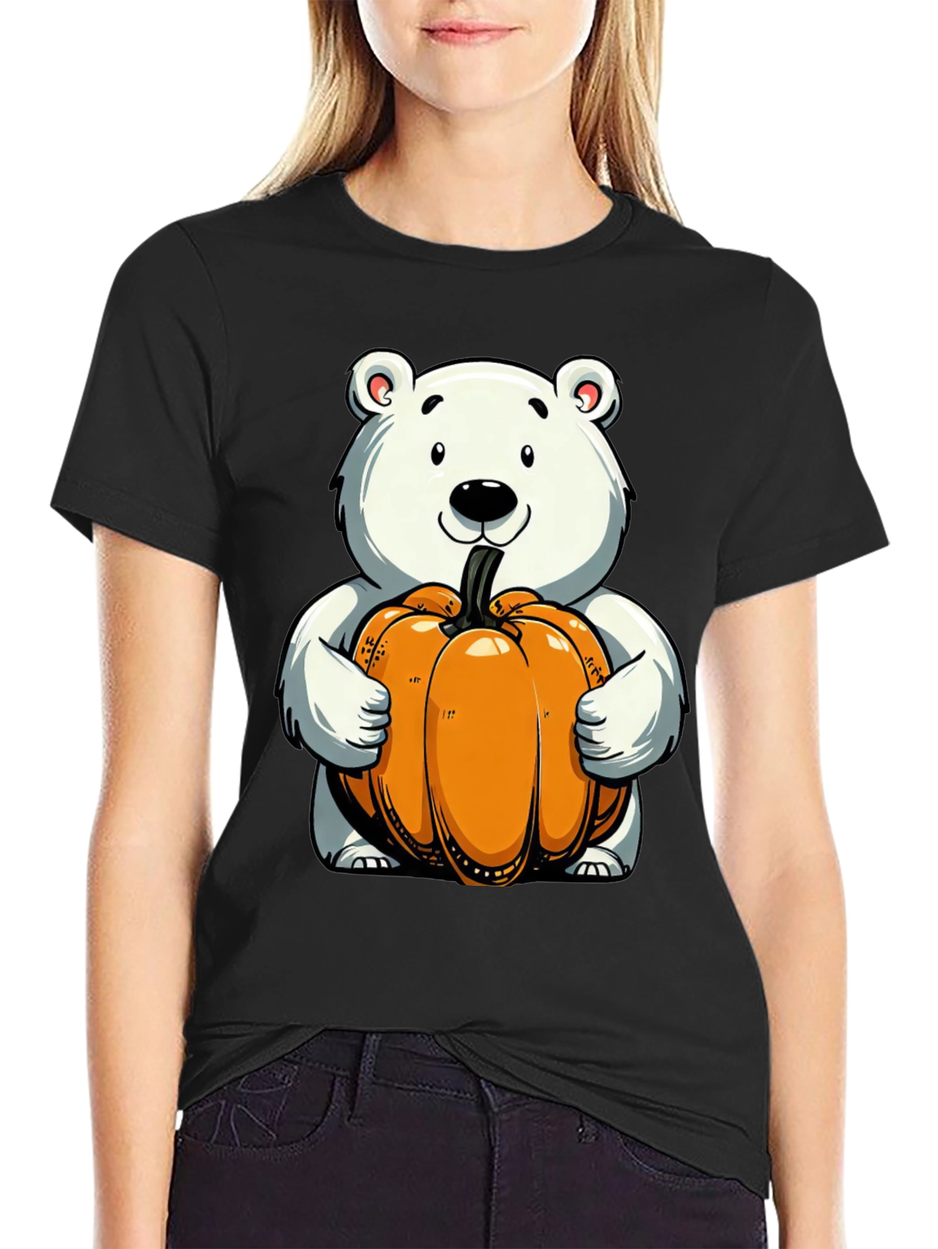 Cute Bear Holding Pumpkin Graphic Tee