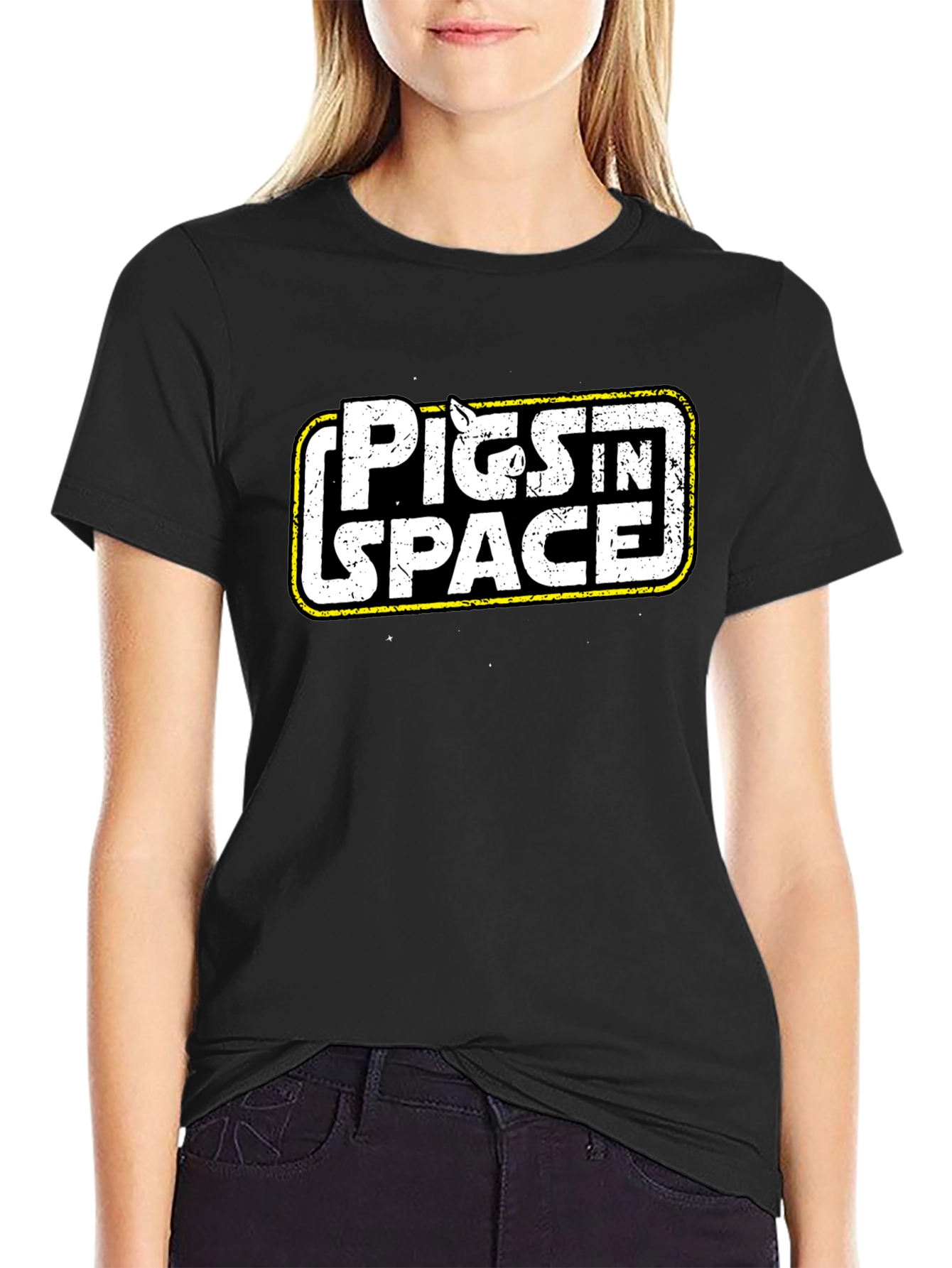 Pigs in Space Black Graphic Tee