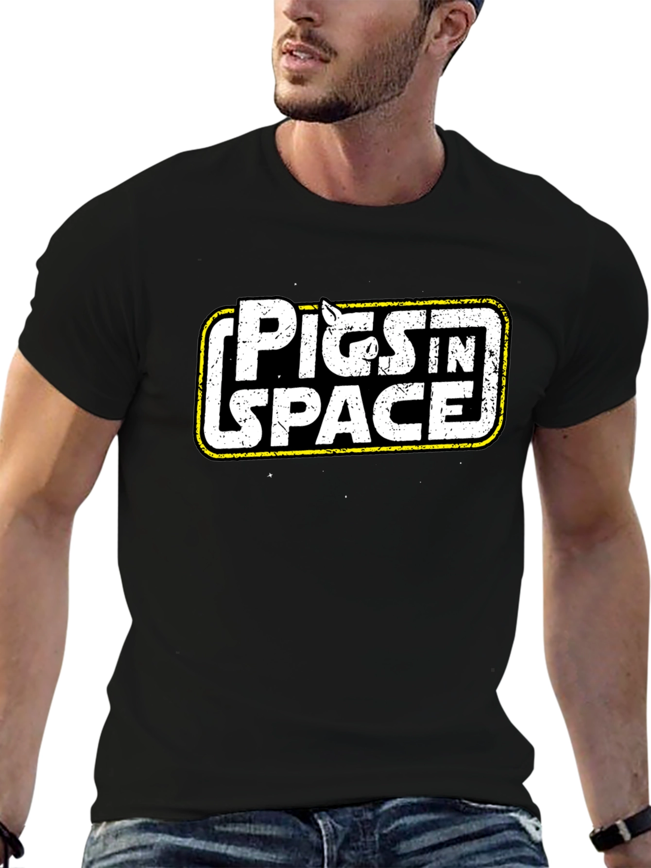 Pigs in Space Black Graphic Tee
