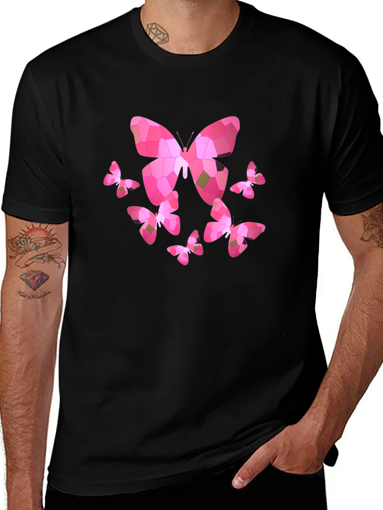 Butterfly Mosaic Graphic T-Shirt - Black