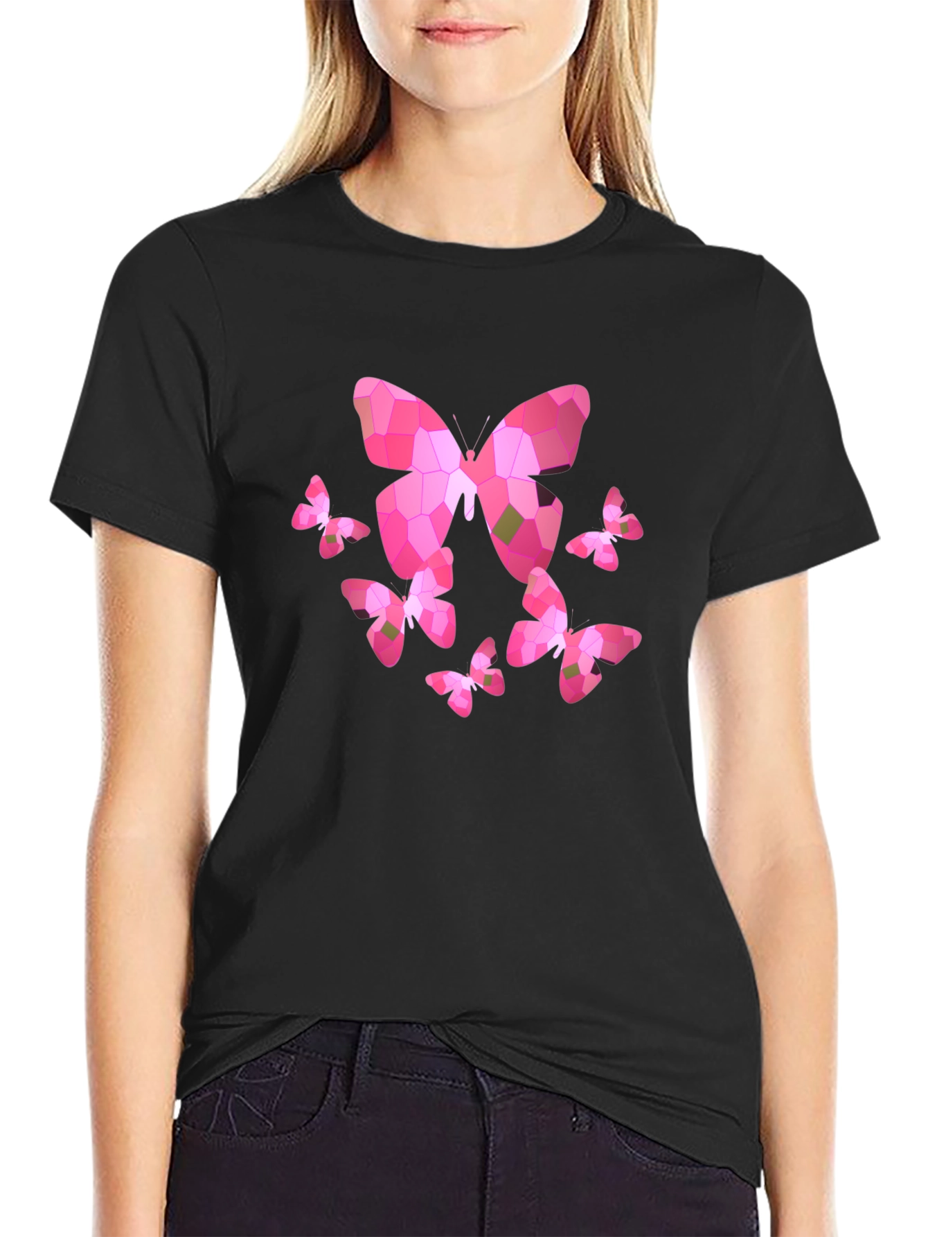Butterfly Mosaic Graphic T-Shirt - Black