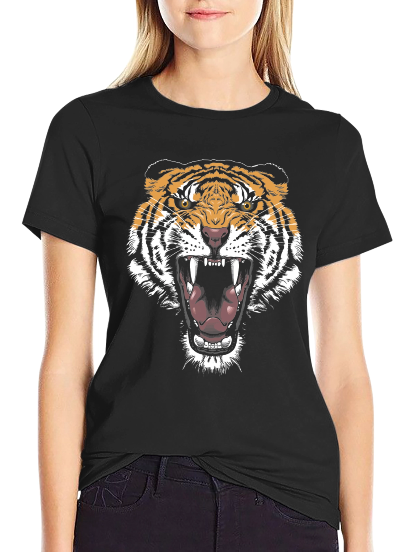 Black Tiger Graphic Tee - Bold Animal Print