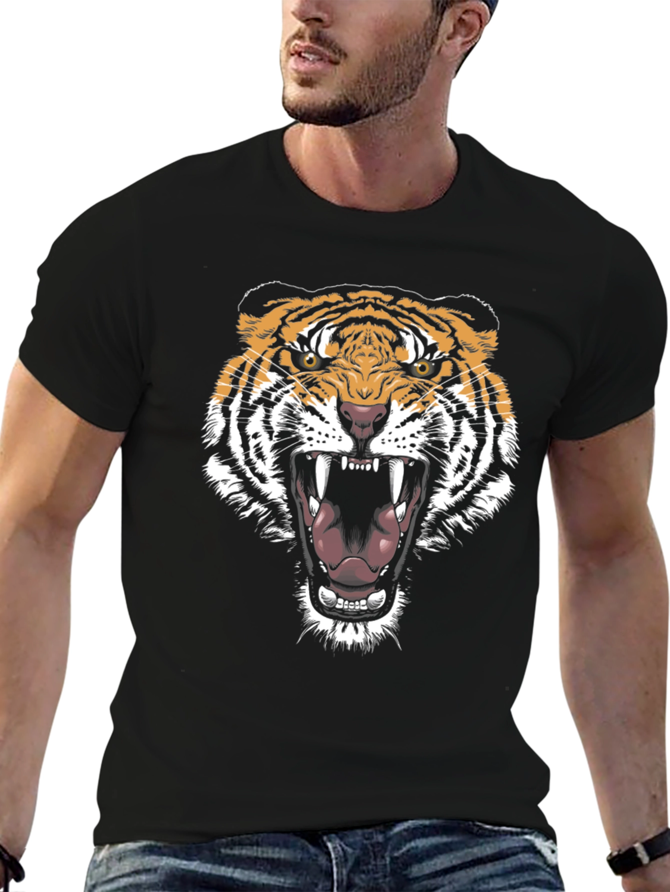 Black Tiger Graphic Tee - Bold Animal Print