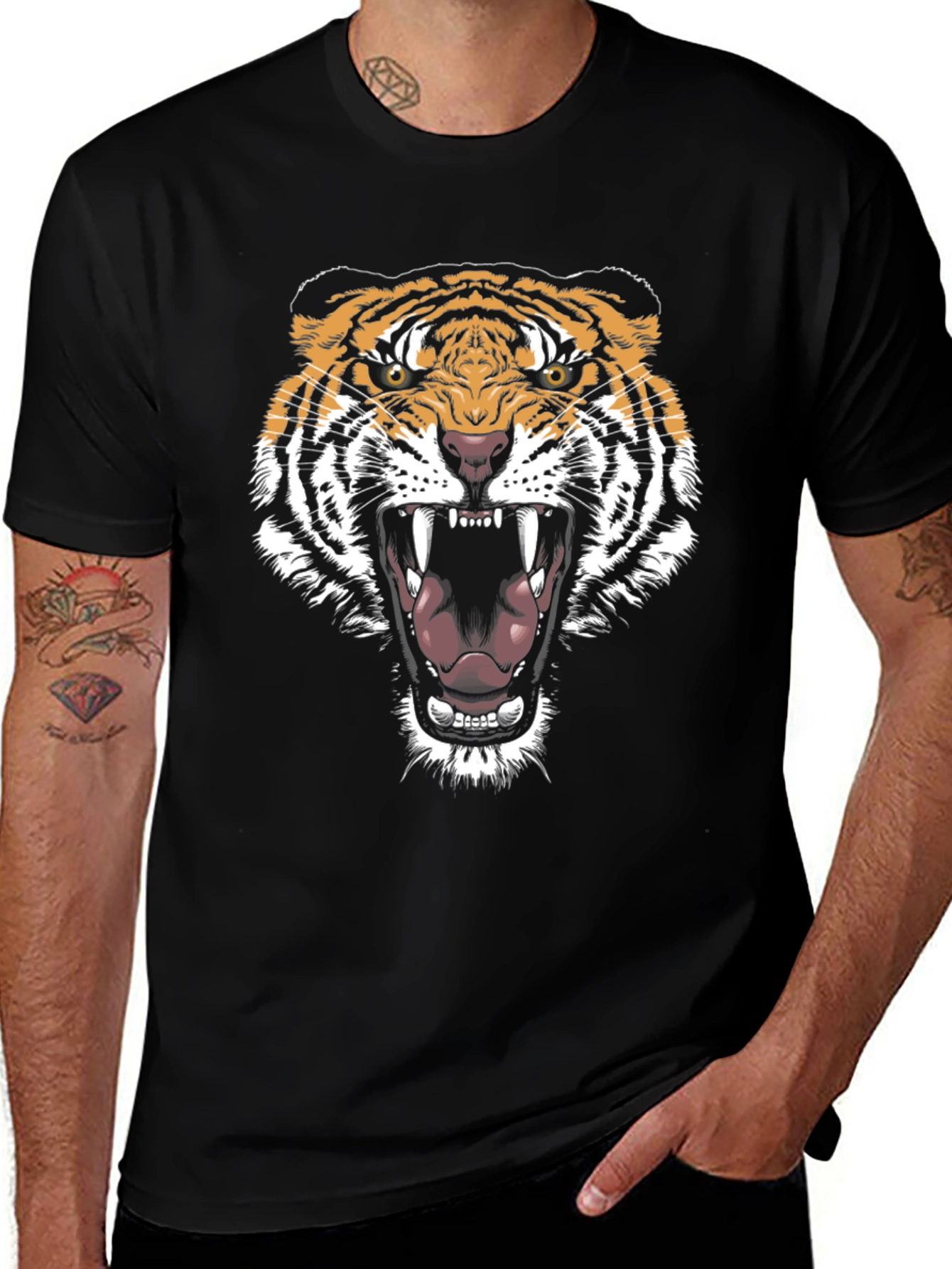 Black Tiger Graphic Tee - Bold Animal Print