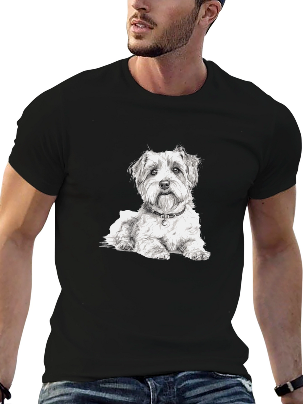 Dog Graphic Black Tee - Casual Wear