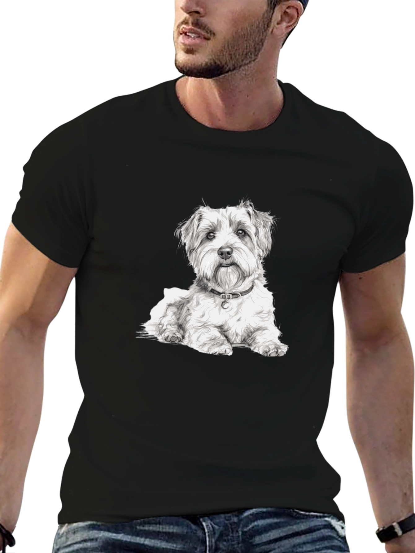 Dog Graphic Black Tee - Casual Wear