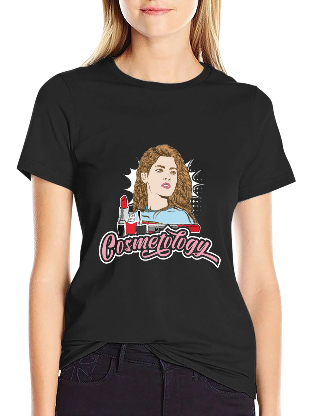 Cosmetology Graphic Print Black T-Shirt