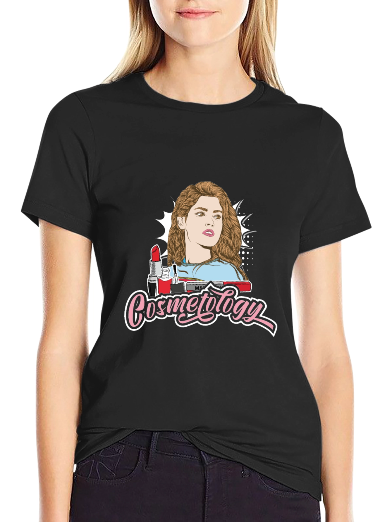 Cosmetology Graphic Print Black T-Shirt