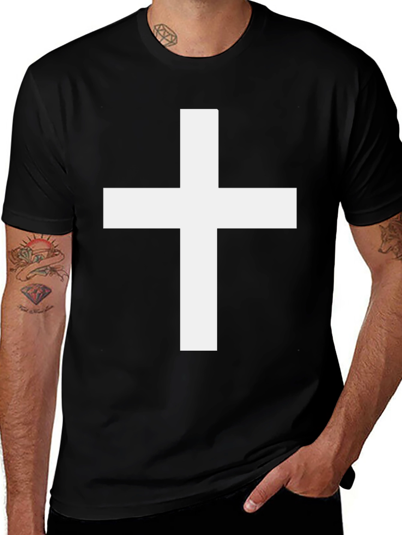 Bold Cross Graphic Tee - Classic Black Cotton T-Shirt