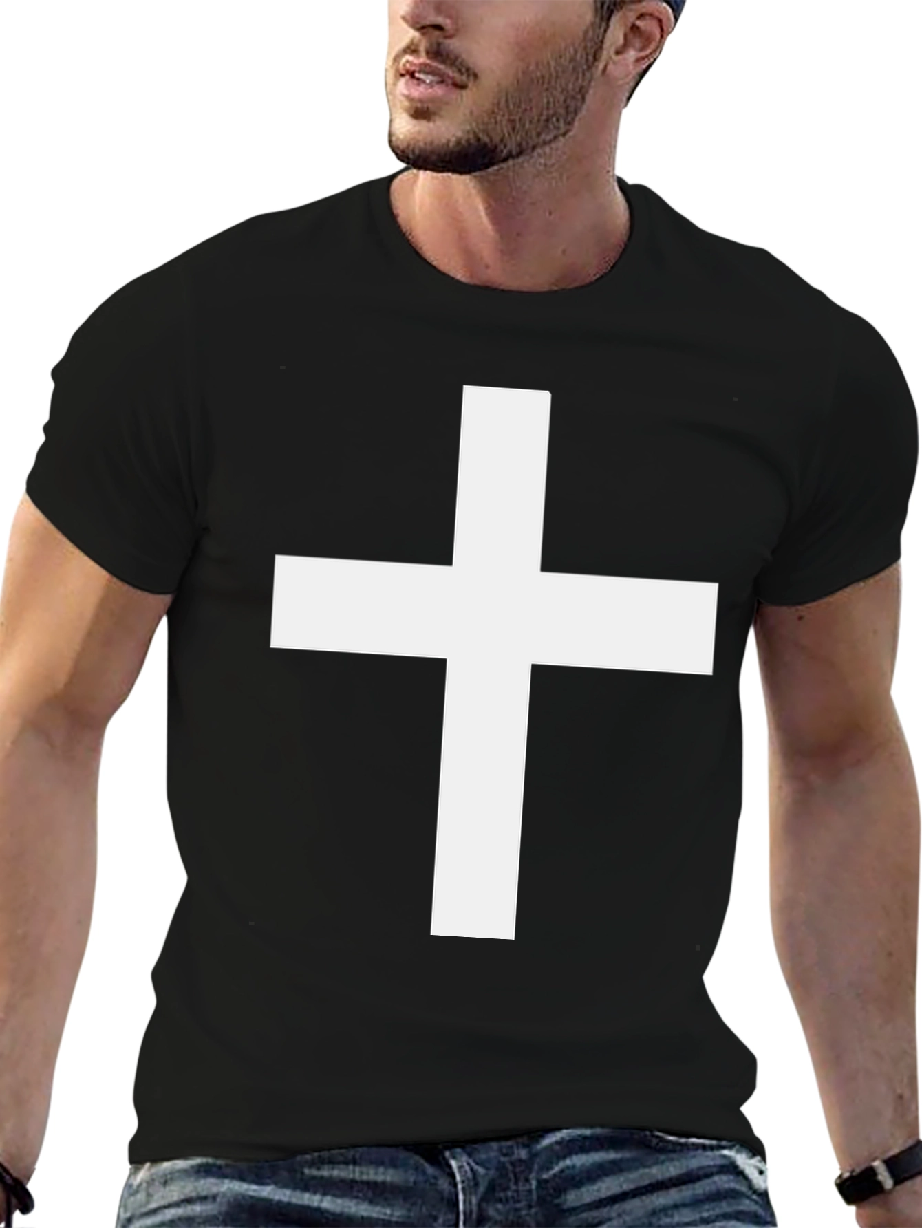 Bold Cross Graphic Tee - Classic Black Cotton T-Shirt